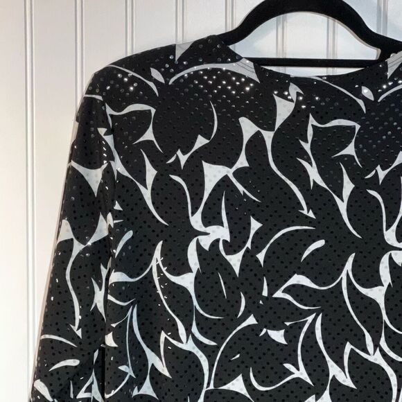 MSK Cropped Jacket Women’s Large Black And White Beaded Hem Classiccore Cottag - Picture 8 of 11